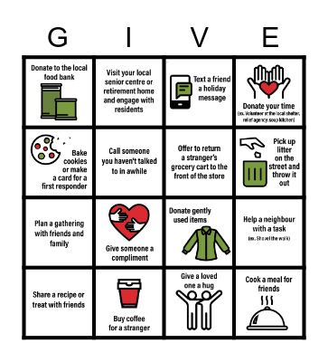 WinField United Canada Holiday Giving BINGO Card