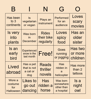 STAR Social Hour Bingo Card