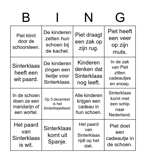 Sinterklaas zinnen Bingo Card