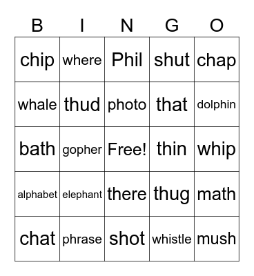 Digraph Review Bingo Card
