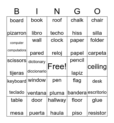 Classroom Bingo Card