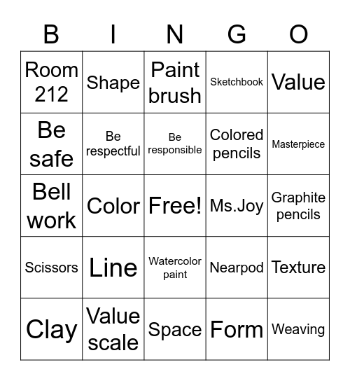 Art room bingo Card