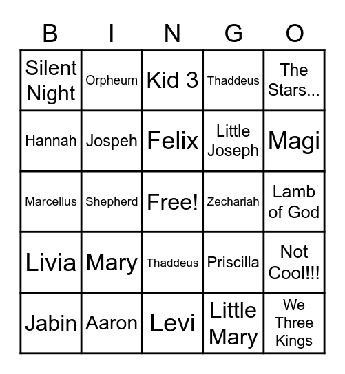 Prince Of Peace Bingo Card