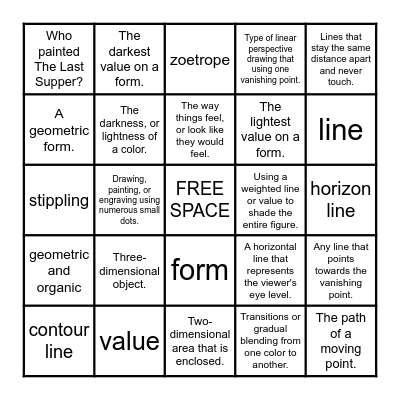 Elements of Art Bingo Card