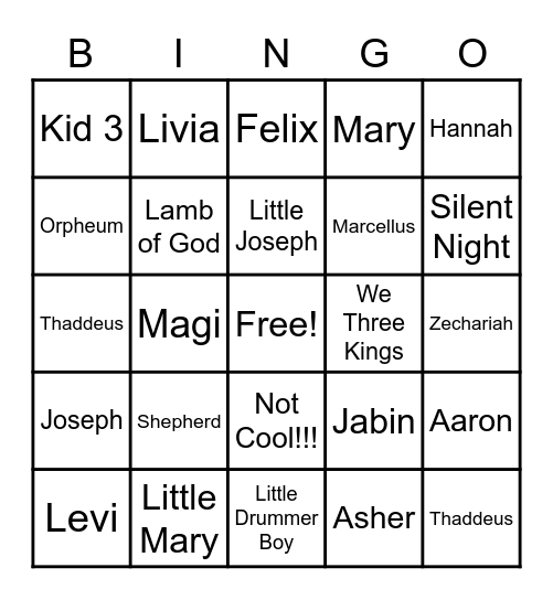 Prince Of Peace Bingo Card