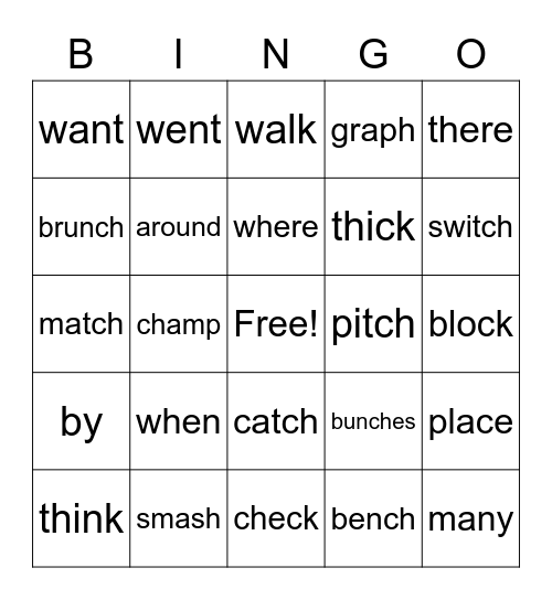 digraphs Bingo Card