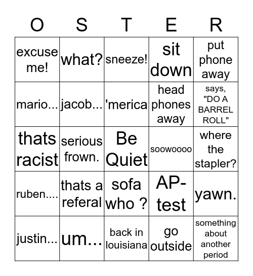 Osterburger Bingo Card