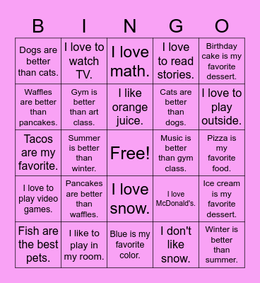 Different Opinions Bingo Card