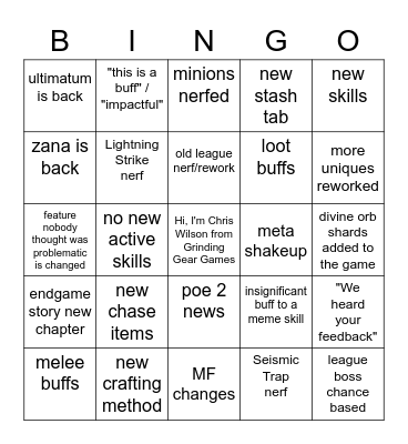 PoE 3.20 bingo pardy Bingo Card