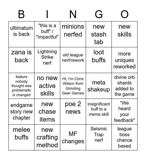 PoE 3.20 bingo pardy Bingo Card