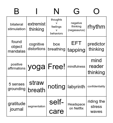 Coping Skills Bingo Card