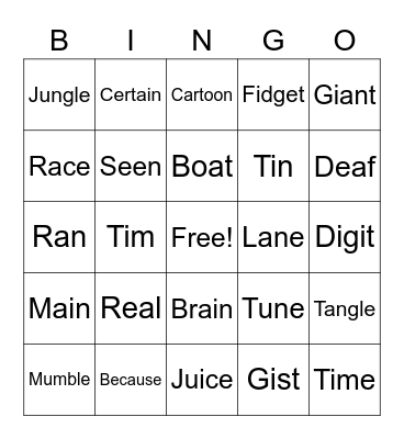 Phonics Bingo Card