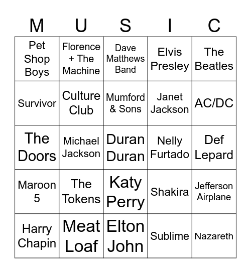 Music Bingo #73 (Animals) Bingo Card