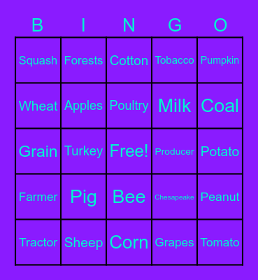 Virginia Agricultural Products Bingo Card