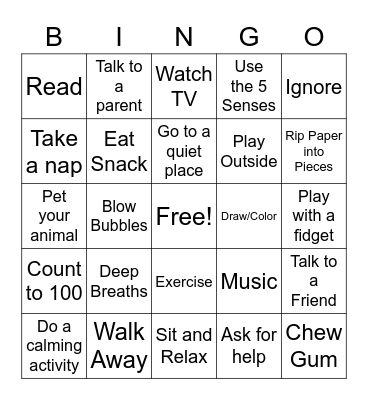 Coping Strategies Bingo Card
