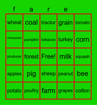 farmer Bingo Card