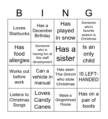 Holiday Party People Bingo Card