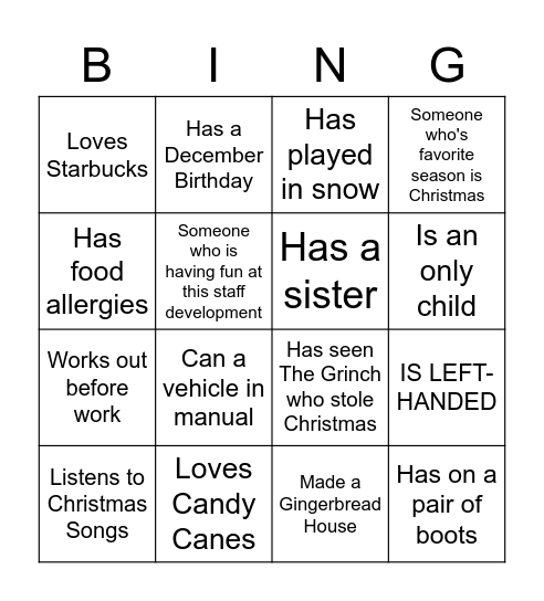 Holiday Party People Bingo Card