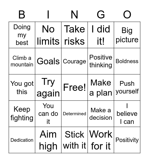 Determination Bingo Card