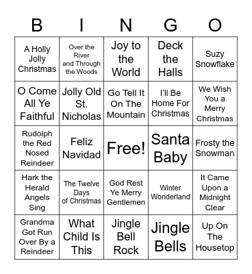 Christmas Music Bingo Card