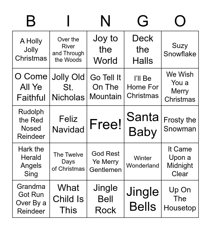 Christmas Music Bingo Card