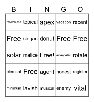 Spelling Week 6 Bingo Card