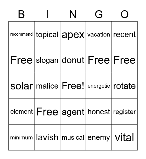 Spelling Week 6 Bingo Card
