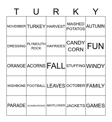A U T U M N Bingo Card