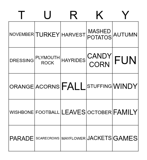 A U T U M N Bingo Card