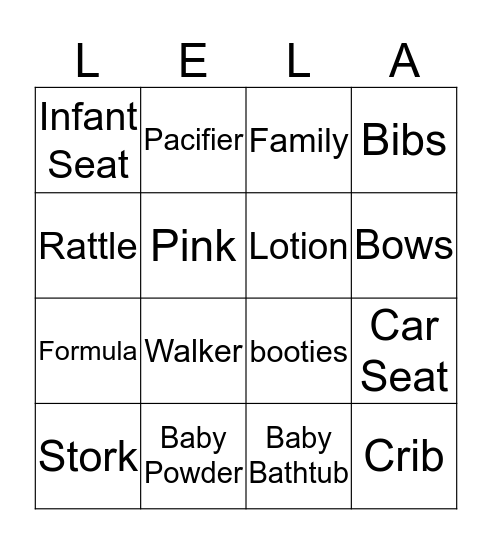 Baby Lela Bingo  Bingo Card
