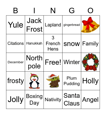 A GC Holiday Bingo Card