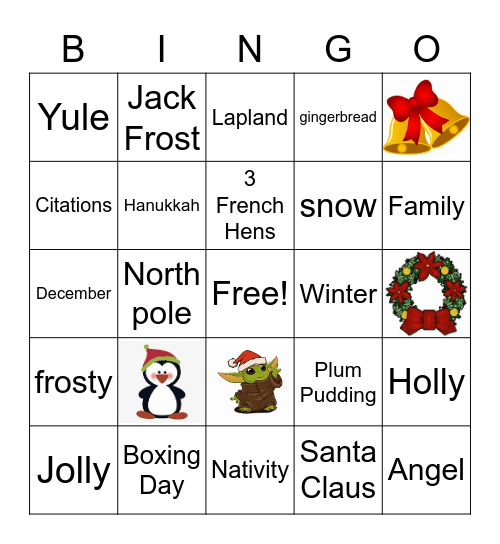 A GC Holiday Bingo Card