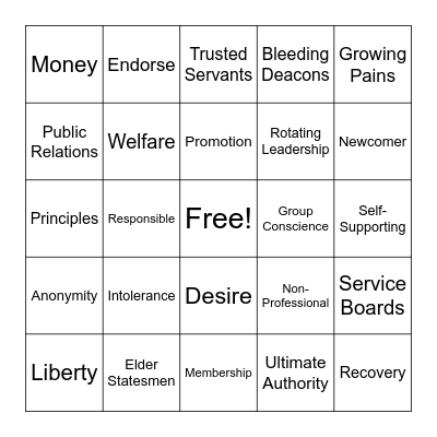 12 Traditions Bingo Card