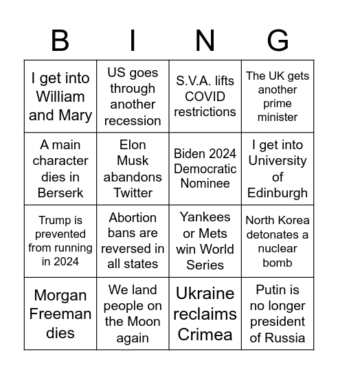 2023 Events Bingo Card