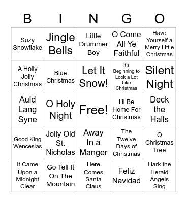 Christmas Music Bingo Card