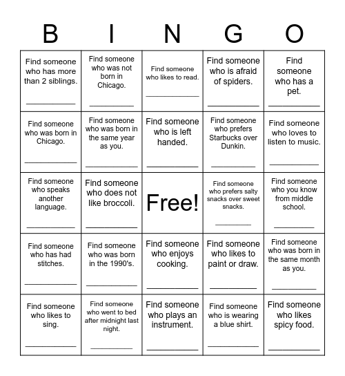 Find Someone Who Bingo Card