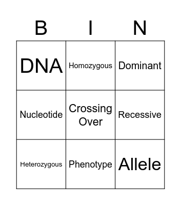 Genetics Vocabulary Bingo Card