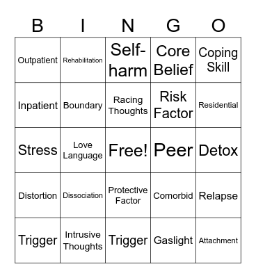 Mental Health Terms Bingo Card