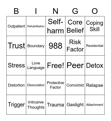 Mental Health Terms Bingo Card