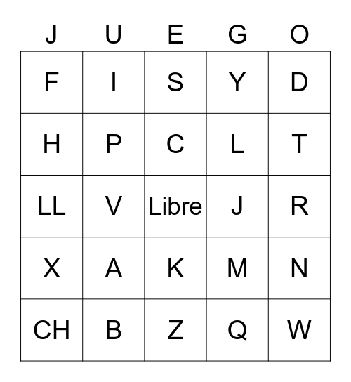 Spanish Bingo-Letras Bingo Card