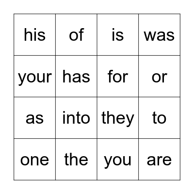 Heart Words Bingo! Bingo Card