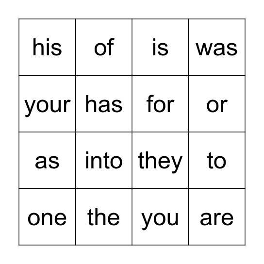 Heart Words Bingo! Bingo Card