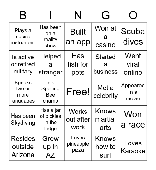 Find Someone Who Bingo Card