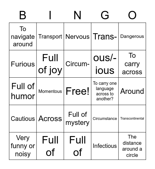 Unit 3 Vocabulary Bingo Card