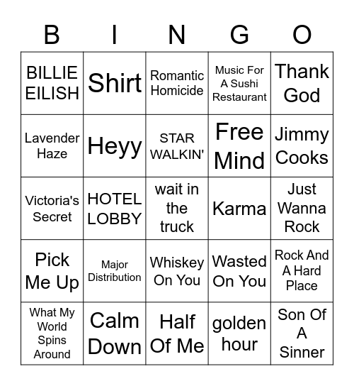 Music Bingo Round Two Bingo Card