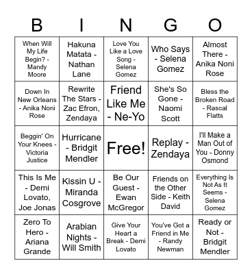 Disney Music Bingo Card