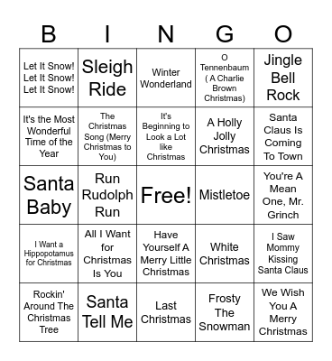 Christmas Hits Bingo Card