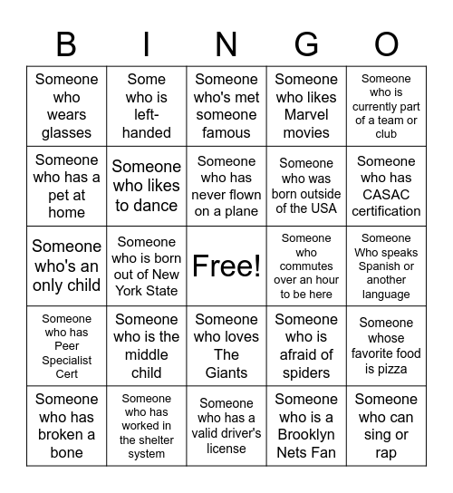 Human Bingo Card
