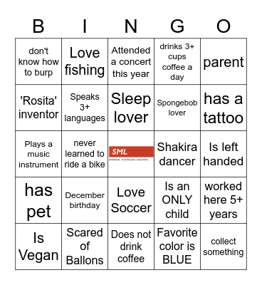 SML BINGO 2 Bingo Card