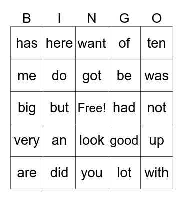 Sight words 2 Bingo Card